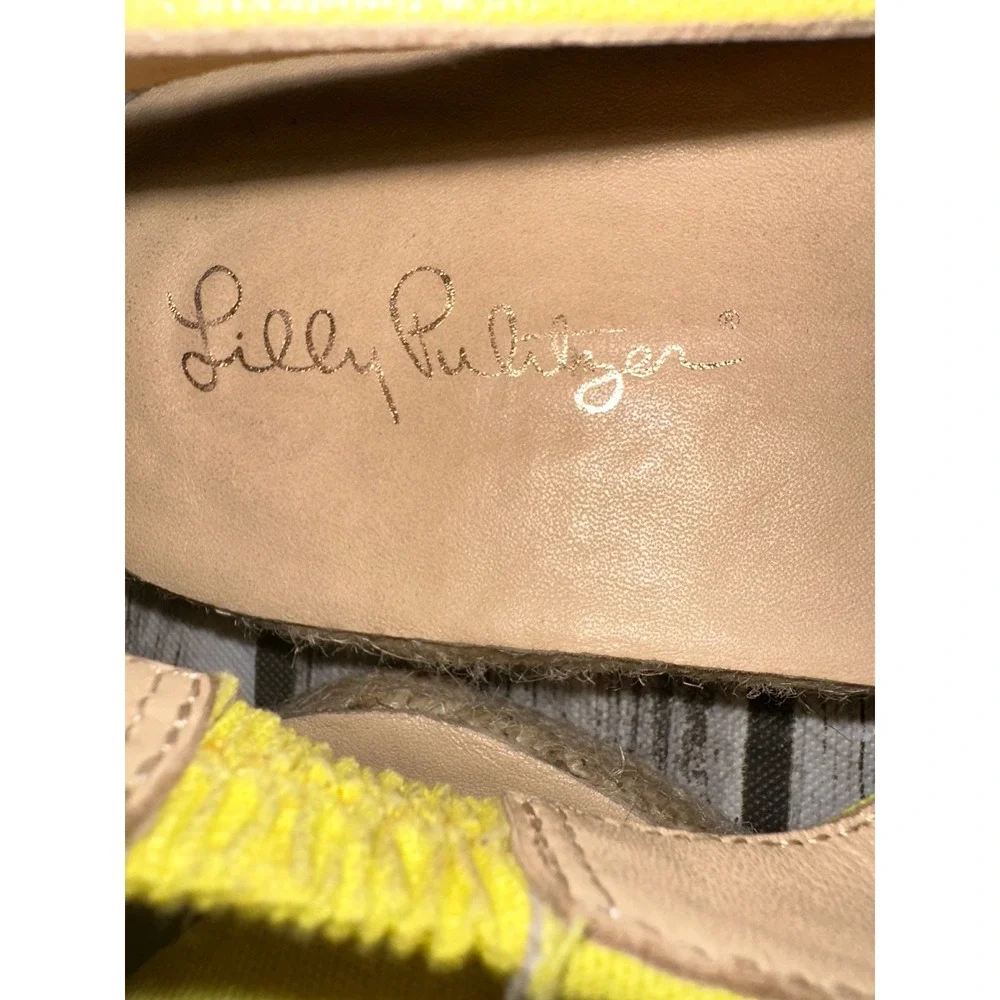 Lilly Pulitzer Yellow Slingback Pineapple  Canvas Espadrille's‎ 7.5 Peep Toe